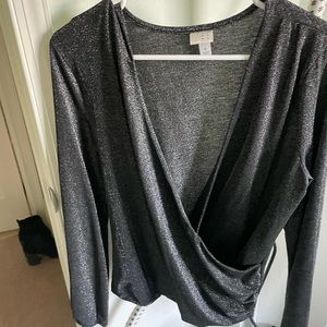 Sparkly low V neck long sleeve